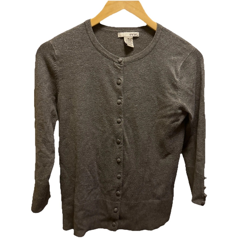 evie Long Sleeve‎ Sweater Charcoal Grey Women's Size Medium Crew Neck Button Top